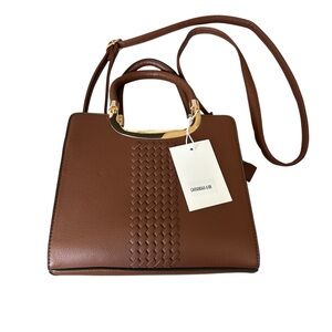 NWT Le Bag Chic Brown Crossbody Bag with Woven Detail